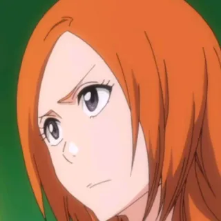 😕 Orihime Inoue Bleach anime, woman, serious, portrait, orange hair telegram sticker