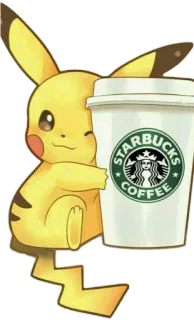 ☕️ Pikachu โปเกมอน, สตาร์บัค, กาแฟ, การ์ตูน, น่ารัก, อนิเมะ telegram sticker