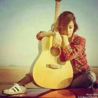 🎵 Made With VideoShow guitare, musique, fille, assise, flanelle telegram sticker