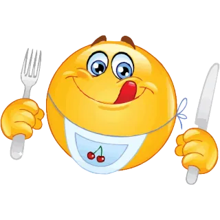 🍴 Emoji, Hungrig, Essen, Lätzchen, Gabel, Messer, Cartoon telegram sticker