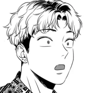 😧 男, 顔, ポートレート, モノクロ, ドローイング, イラスト, アニメ telegram sticker