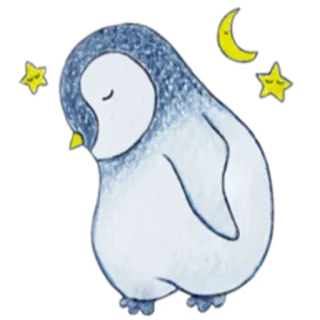 😴 pingouin, dormant, lune, étoiles, mignon, animal telegram sticker