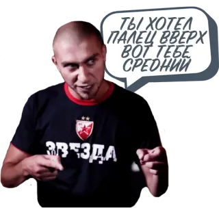 🖕 ТЫ ХОТЕЛ ПАЛЕЦ ВВЕРХ ВОТ ТЕБЕ СРЕДНИЙ dedo corazón, ofensivo, gesto, ruso, hombre, pegatina telegram sticker