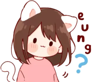 ❔ eung? น่ารัก, แมว, คำถาม, การ์ตูน, สติกเกอร์, ผู้หญิง telegram sticker