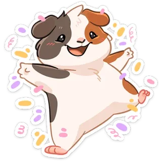 🥳 conejillo de indias, animal, dibujos animados, lindo, feliz, fiesta, celebración telegram sticker