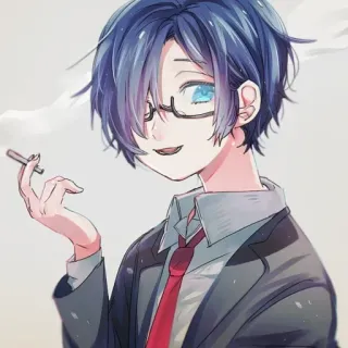 😏 アニメ, 男の子, 眼鏡, スーツ, タバコ telegram sticker