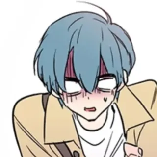 😨 动漫, 漫画, 卡通, 肖像, 男孩, 蓝发, 表情, 脸红 whatsapp sticker