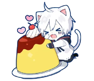 🍮 cat, anime, cake, dessert, cute whatsapp sticker