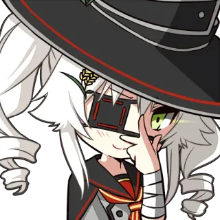 😏 anime girl, sticker, chibi, cute, hat, green eyes whatsapp sticker