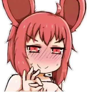 🌚 Anime, Gadis, Kartun, Senyum, Merah muda, Telinga telegram sticker