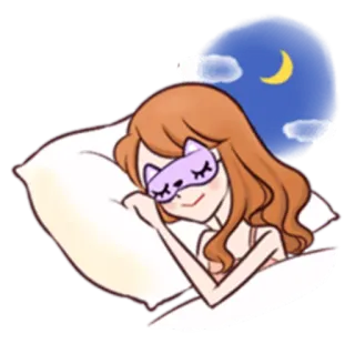 🌙 dormindo, noite, máscara de dormir, travesseiro, cama, sonho, lua, nuvens telegram sticker