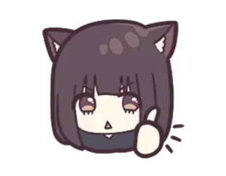 👍 Anime, Telinga kucing, Kartun, Jempol ke atas, Emotikon, Kawaii telegram sticker