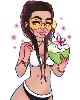🍹 donna, cocco, occhiali da sole, estate, spiaggia, bikini telegram sticker