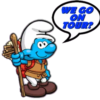 ⛺ Papa Smurf WE GO ON TOUR? puffo, tour, cartoni animati, animazione, viaggiatore, zaino telegram sticker