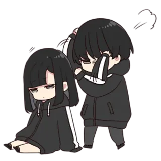 😡 Anime, Chibi, Cartone animato, Adesivo, Nero, Emo, Triste telegram sticker