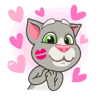 😍 Talking Tom cat, kiss, love, hearts, animation, cartoon telegram sticker