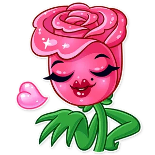 😘 mawar, bunga, kartun, ciuman, merah muda whatsapp sticker