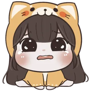 ☃️ Cartoon, Verdrietig, Huilend, Anime, Meisje, Puppy, Chibi whatsapp sticker