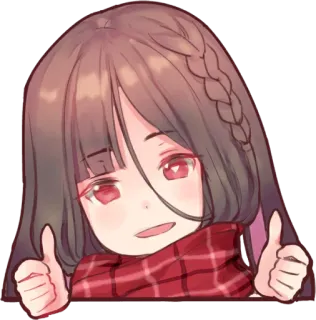 👍 Аниме, Девушка, Шарф, Большой палец вверх, Милый, Чиби whatsapp sticker