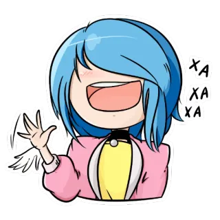 😆 XA XA XA Anime Mädchen, Cartoon, Lachend, Winkend, Blaue Haare telegram sticker