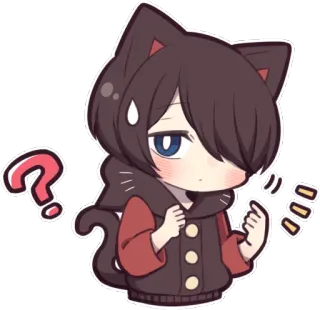 😶 Anime, Sticker, Orejas de gato, Signo de interrogación, Emoticono whatsapp sticker