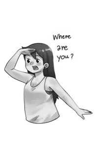 😞 Where are you? cartone animato, ricerca, donna, domanda, illustrazione, che cerca telegram sticker