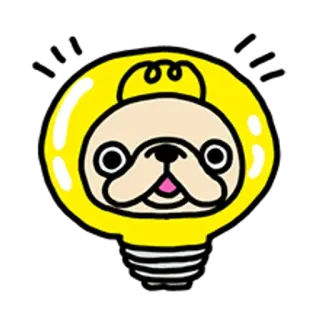 🐶 carlino, cane, lampadina, cartone animato, animale, carino telegram sticker