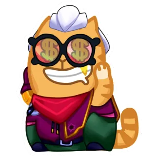 🤑 cat, dollar signs, glasses, cartoon, sticker, money telegram sticker