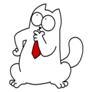 🤔 gato, desenho animado, engraçado, branco, gravata vermelha, bigodes whatsapp sticker