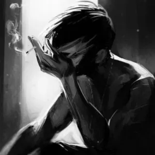 🚬 hút thuốc, thuốc lá, buồn, trầm cảm, u sầu, người, đen trắng, chân dung whatsapp sticker