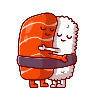 🤝 Sushi, Przytulanie, Jedzenie, Kreskówka, Słodkie, Łosoś, Ryż, Miłość telegram sticker
