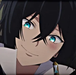 🦠 Anime, Charakter, Porträt, Lächeln, blaue Augen, schwarze Haare telegram sticker