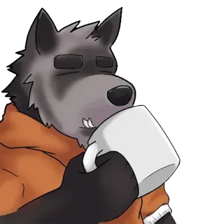 ☕️ tier, wolf, kaffee, tasse, tasse, getränk, cartoon whatsapp sticker