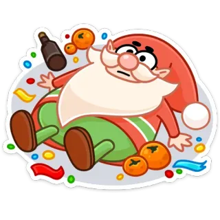 🍻 Papá Noel, borracho, botella, mandarina, confeti, fiesta, vacaciones, celebración telegram sticker