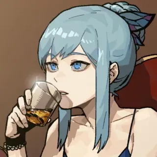 🥃 ragazza anime, capelli blu, bere, cocktail, illustrazione telegram sticker