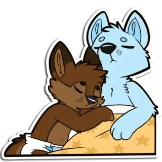 😴 furry, anthropomorphic, cuddle, sleep, diaper, cute, cartoon, wolves telegram sticker