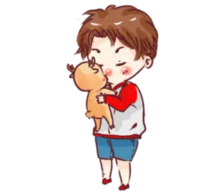 😚 boy, deer, hugging, cute, cartoon, friendship telegram sticker