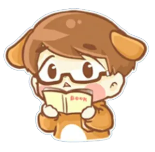 😯 Book หมา, เด็กผู้ชาย, แว่นตา, หนังสือ, อ่าน, น่ารัก, การ์ตูน telegram sticker