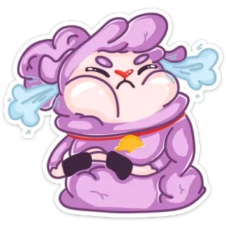 😤 mouton, mignon, animal, dessin animé, autocollant, violet, personnage, en colère telegram sticker