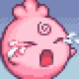 😭 chorando, triste, rosa, olhos em espiral, pixel art telegram sticker