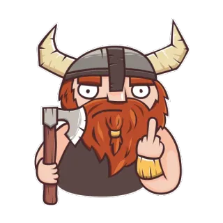 🖕 viking, machado, dedo do meio, ofensivo, capacete, desenho animado whatsapp sticker