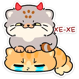 😼 XE-XE cats, cute, evil cat, devil horns, laughing, cartoon, sticker telegram sticker