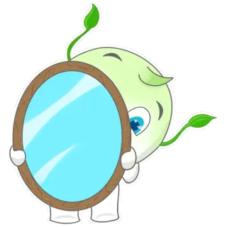 👀 kartun, karakter, cermin, pantulan, lucu, tanaman, hijau, stiker telegram sticker