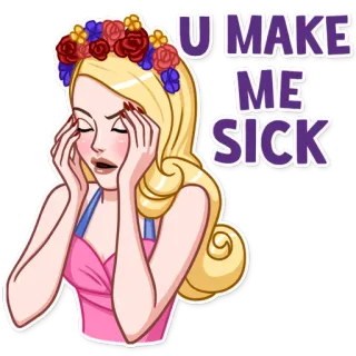🙄 U MAKE ME SICK genervt, krank, erschöpft, blond, Frau, Blumenkranz telegram sticker