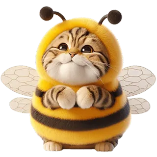 😇 แมว, ผึ้ง, สัตว์, น่ารัก, การ์ตูน, สัตว์เลี้ยง, ลูกแมว whatsapp sticker