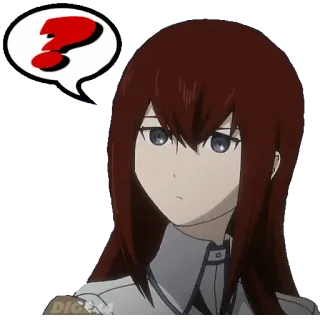 ❓ Makise Kurisu Steins;Gate Аниме, Вопросительный знак, Женщина, Думает, В замешательстве telegram sticker
