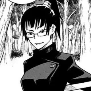 🥢 Maki Zenin Jujutsu Kaisen Anime, Manga, Occhiali, Femmina, Capelli neri, Personaggio, Jujutsu Kaisen, Maki Zenin whatsapp sticker