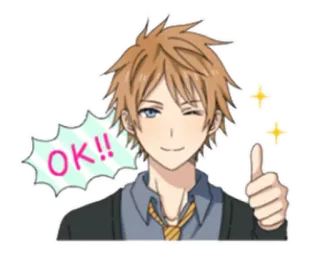 👌 OK!! Anime, Okay, Daumen hoch, Zustimmung, Zwinkern, Mann whatsapp sticker
