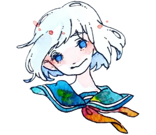 😇 cô gái anime, màu nước, dễ thương, mắt xanh, tóc trắng, hoạt hình telegram sticker
