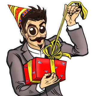 ❤️ homme, chapeau de fête, anniversaire, cadeau, monocle, moustache, cadeau telegram sticker